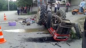 FINDIK İŞÇİLERİNİ TAŞIYAN TRAKTÖR DEVRİLDİ