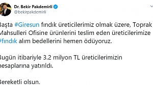 ÖDEMELER FINDIKÇILARIN HESABINA YATTI