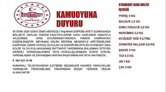 Duzce Valiligi Izmir Icin Yardim Kampanyasi Baslatti Gundem