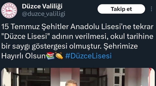 VALİLİK TEPKİLER ÜZERİNE O PAYLAŞIMI SİLDİ