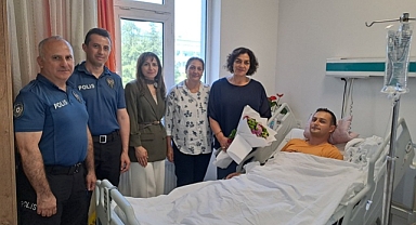MOTOSİKLETLE KAZA YAPAN POLİS MEMURUNA MORAL ZİYARETİ
