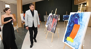 VALİ ASLAN GAZZE'YE DESTEK OLAN DÜZCELİ RESSAMIN SERGİSİNİ ZİYARET ETTİ