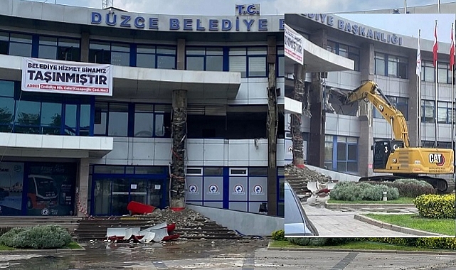 DÜZCE BELEDİYE BİNASININ YIKIMINA BAŞLANDI